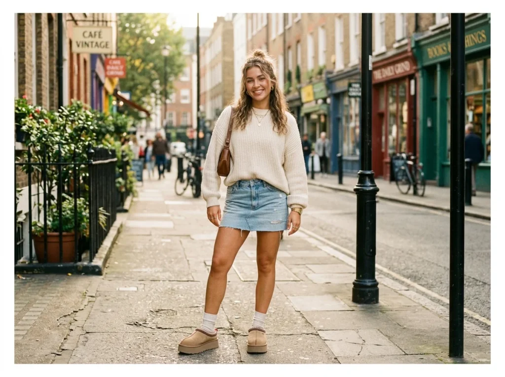 Denim Mini Skirt and a Cozy Knit Sweater